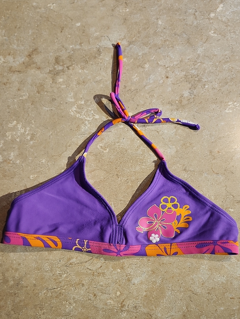 Purple With Floral Accents Bikini Top Girls 12